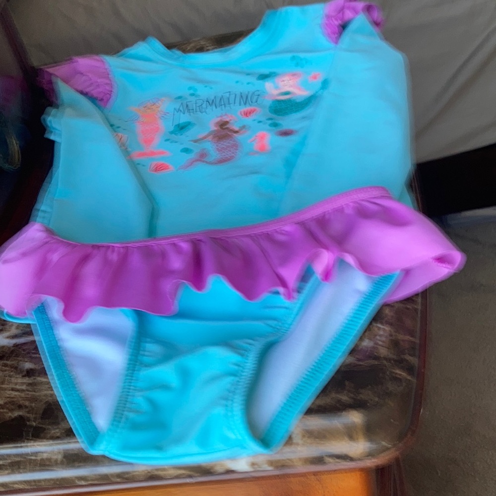 Blue and lavender swimsuit two-piece